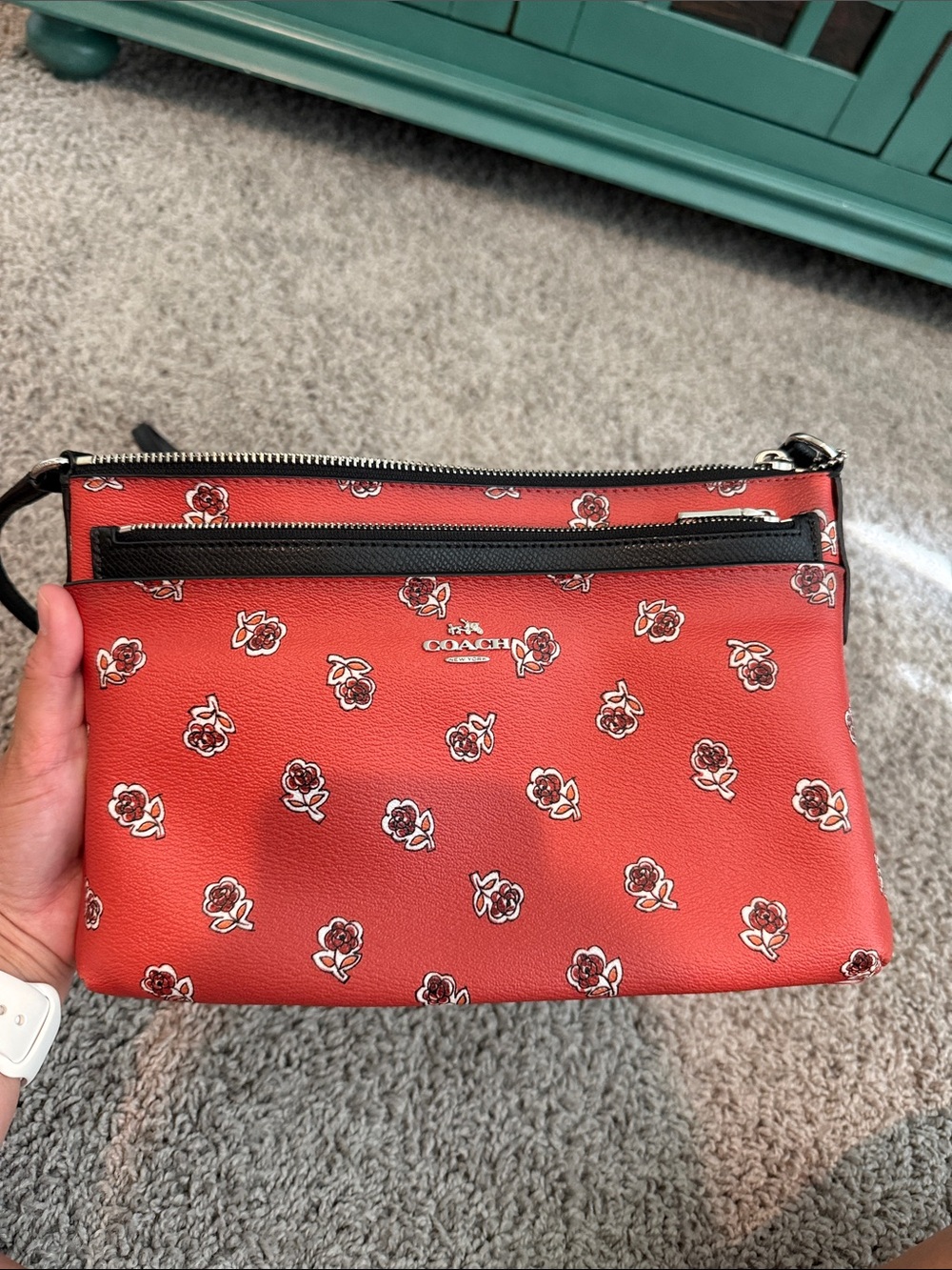 Coach Red Floral Crossbody Bag with Black Strap - Picture 2 of 10
